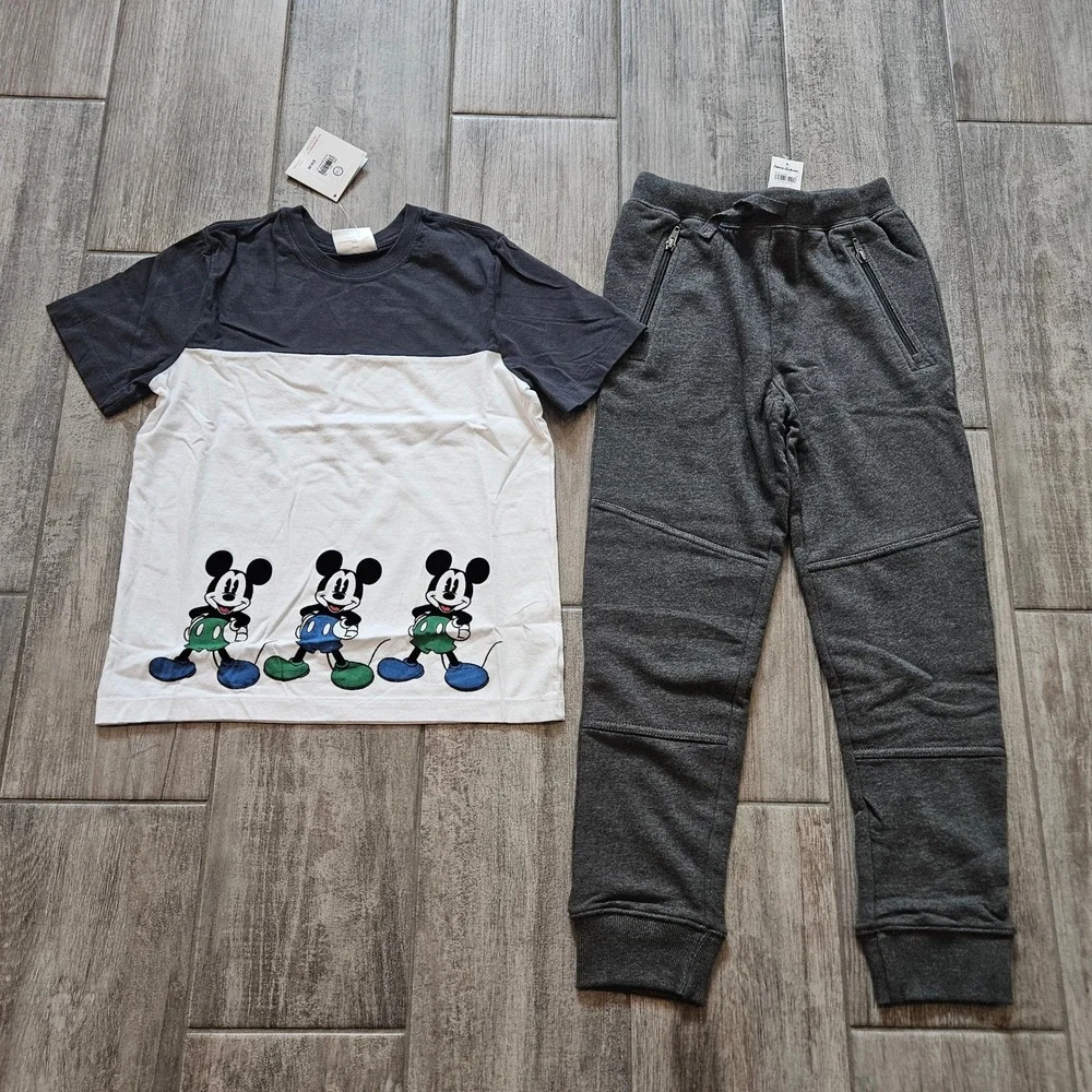 Hanna Andersson Mickey Mouse Shirt Pants Set Kids 8 Tee Joggers Disney Outfit
